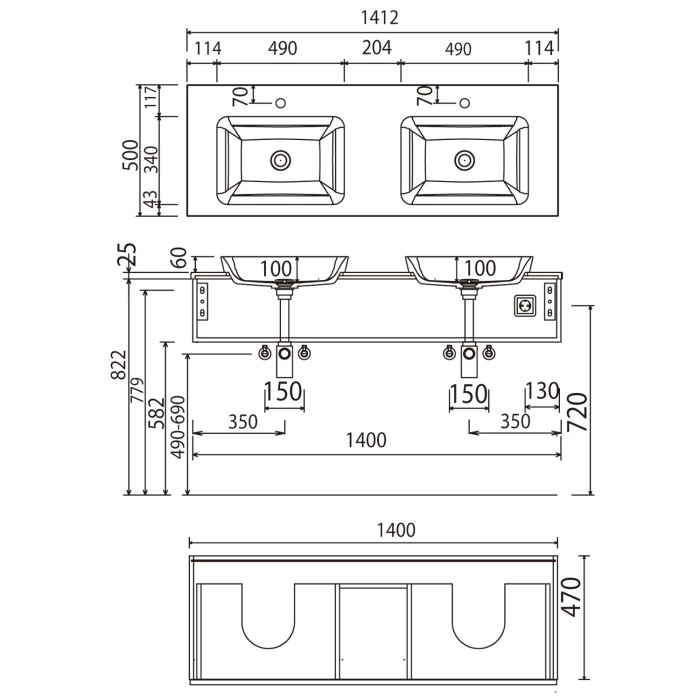 Puris b • straight Waschtischunterschrank 140 cm mit 1 Auszug