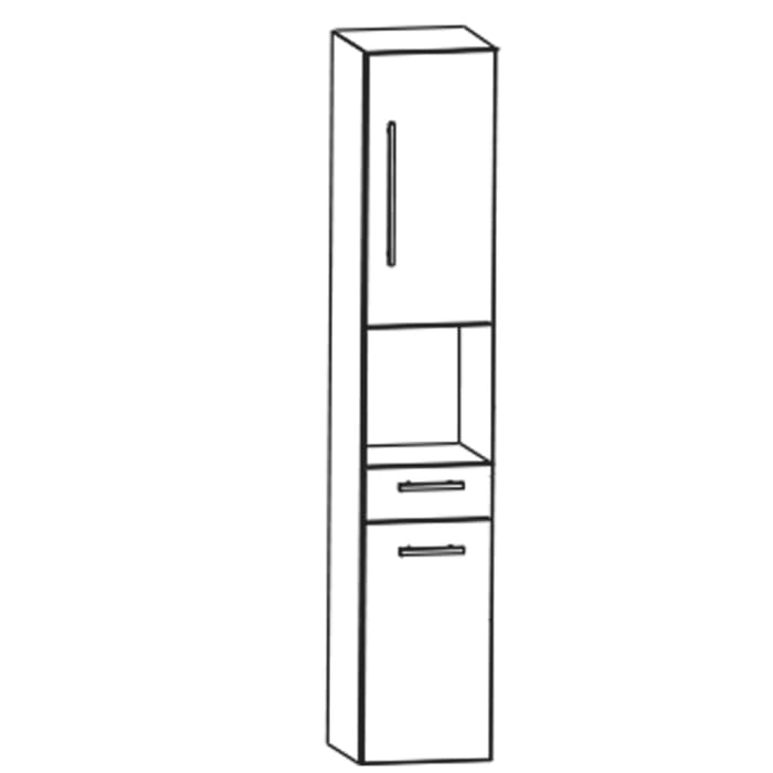 Puris c!mano Hochschrank 30 cm mit 2 Türen, Anschlag rechts, 1 offenem Fach und 1 Schubkasten Griff 338