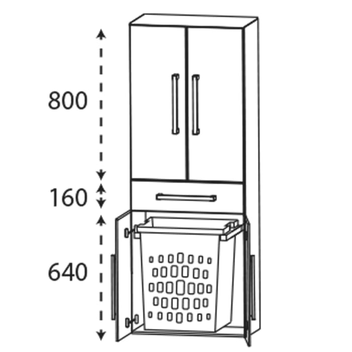 Puris c!mano Hochschrank 60 cm mit 2 Türen, 1 Schubkasten und Wäscheauszug Griff 339