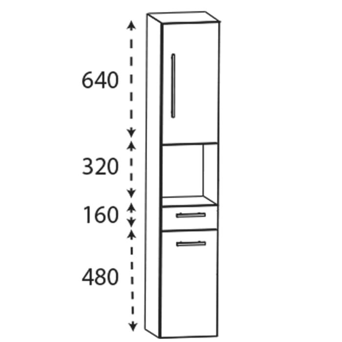 Puris c!mano Hochschrank 30 cm mit 2 Türen, Anschlag rechts, 1 offenem Fach und 1 Schubkasten Griff 338