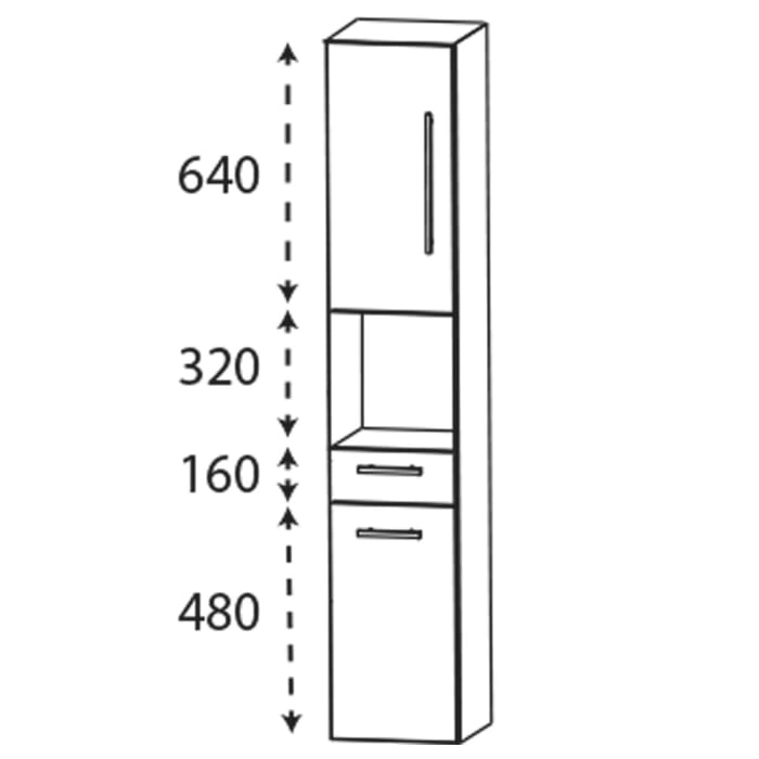 Puris c!mano Hochschrank 40 cm mit 2 Türen, Anschlag links, 1 offenem Fach und 1 Schubkasten Griff 339