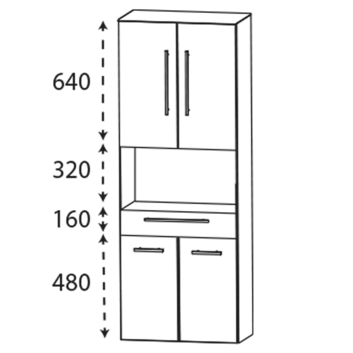 Puris c!mano Hochschrank 60 cm mit 4 Türen, 1 offenem Fach und 1 Schubkasten Griff 329