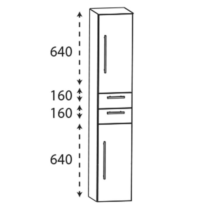 Puris c!mano Hochschrank 30 cm mit 2 Türen, Anschlag rechts und 2 Schubkästen, Griff 339