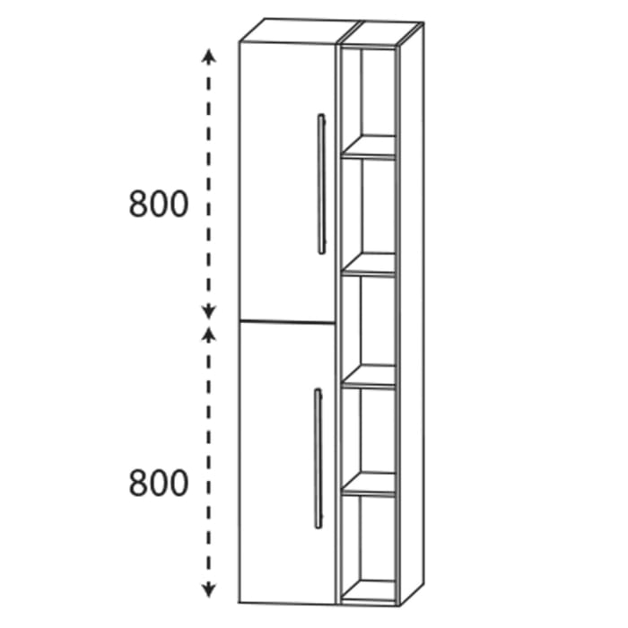 Puris c!mano Hochschrank 50 cm mit 2 Türen, Anschlag links und offenem Regal Griff 359