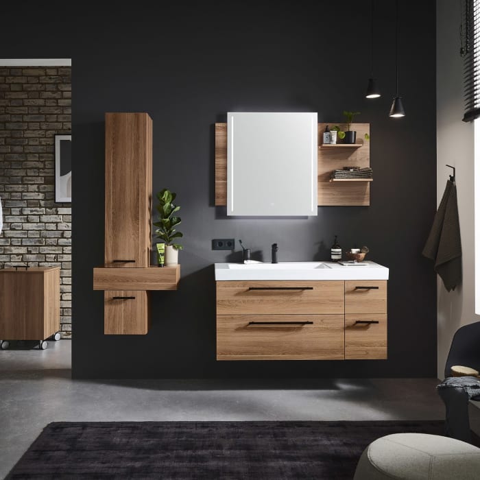 Puris c!mano Hochschrank 60 cm mit 1 Tür, Anschlag rechts, 1 Schubkasten, 1 Auszug, Griff 289