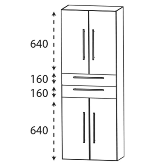 Puris c!mano Hochschrank 60 cm mit 4 Türen und 2 Schubkästen, Griff 339