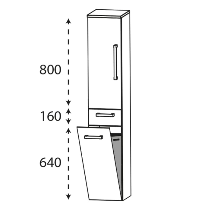 Puris c!mano Hochschrank 30 cm mit 1 Tür, Anschlag links, 1 Schubkasten und Wäschekippe Griff 359
