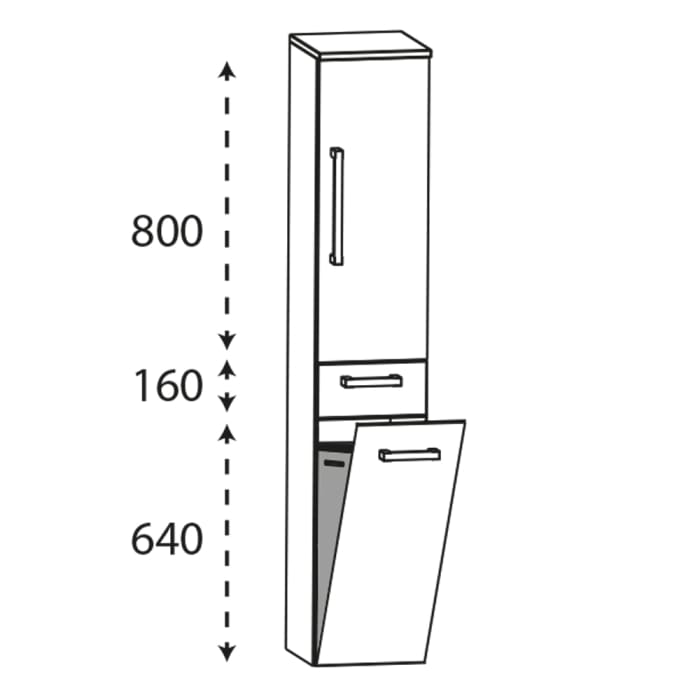 Puris c!mano Hochschrank 30 cm mit 1 Tür, Anschlag rechts, 1 Schubkasten und Wäschekippe Griff 329