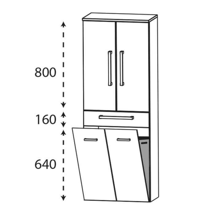 Puris c!mano Hochschrank 60 cm mit 2 Türen, 1 Schubkasten und Wäschekippe Griff 339