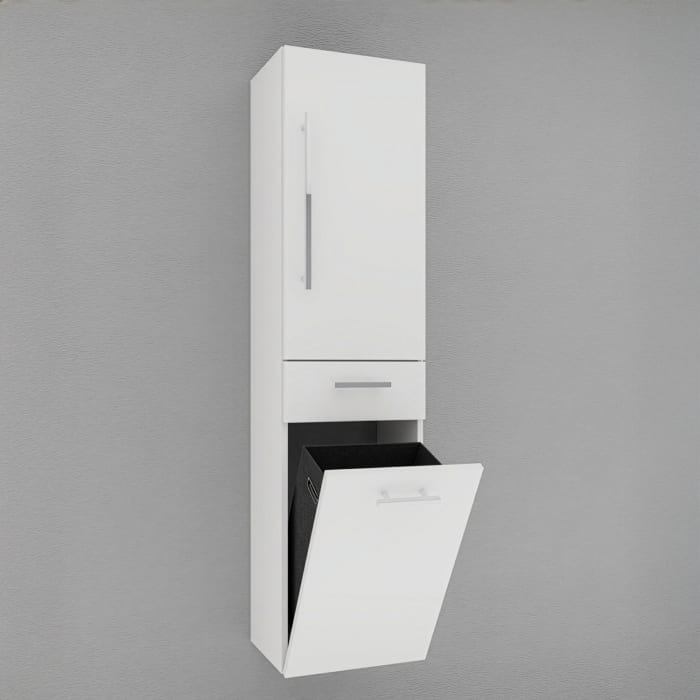 Puris c!mano Hochschrank 40 cm mit 1 Tür, Anschlag rechts, 1 Schubkasten und Wäschekippe Griff 289