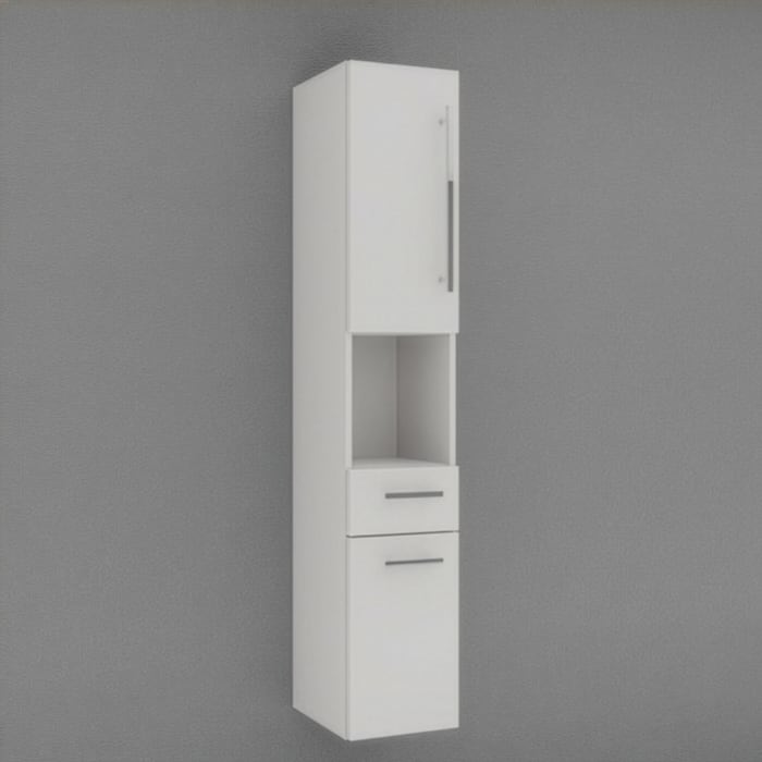 Puris c!mano Hochschrank 30 cm mit 2 Türen, Anschlag links, 1 offenem Fach und 1 Schubkasten Griff 289