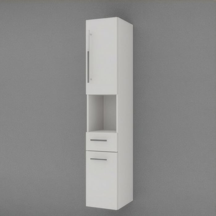 Puris c!mano Hochschrank 30 cm mit 2 Türen, Anschlag rechts, 1 offenem Fach und 1 Schubkasten Griff 289