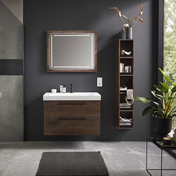 Puris c!mano Hochschrankregal 30 cm mit 5 Fächern, Frontblende schwarz matt