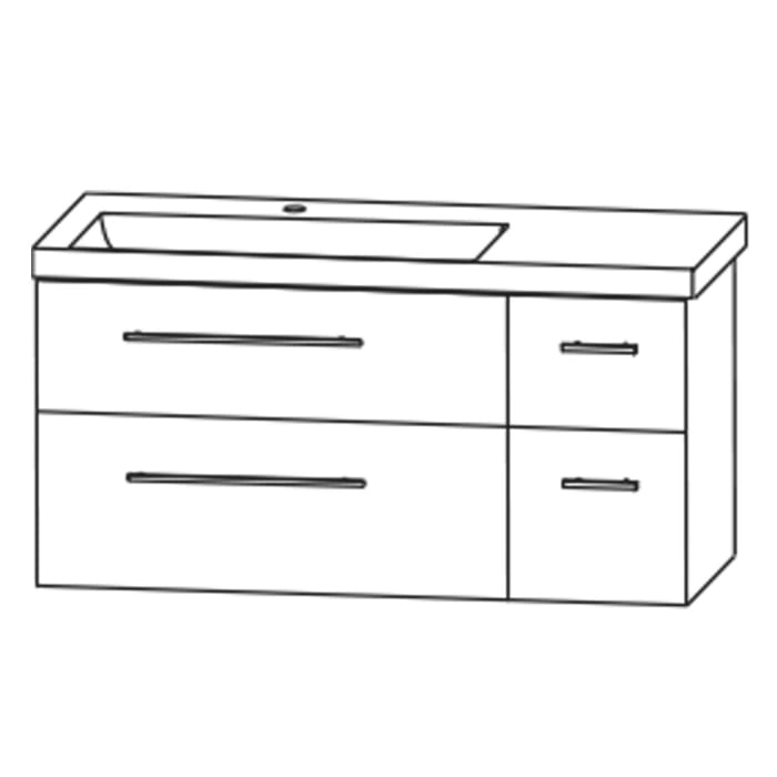 Puris c!mano Waschtischset 122 cm mit Waschtisch, Ablage rechts und 2 Unterschränken, Griff 289