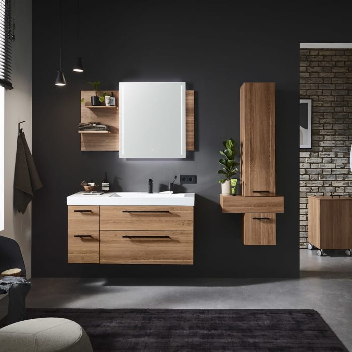 Puris c!mano Waschtischset 122 cm mit Waschtisch, Ablage links und 2 Unterschränken, Griff 339