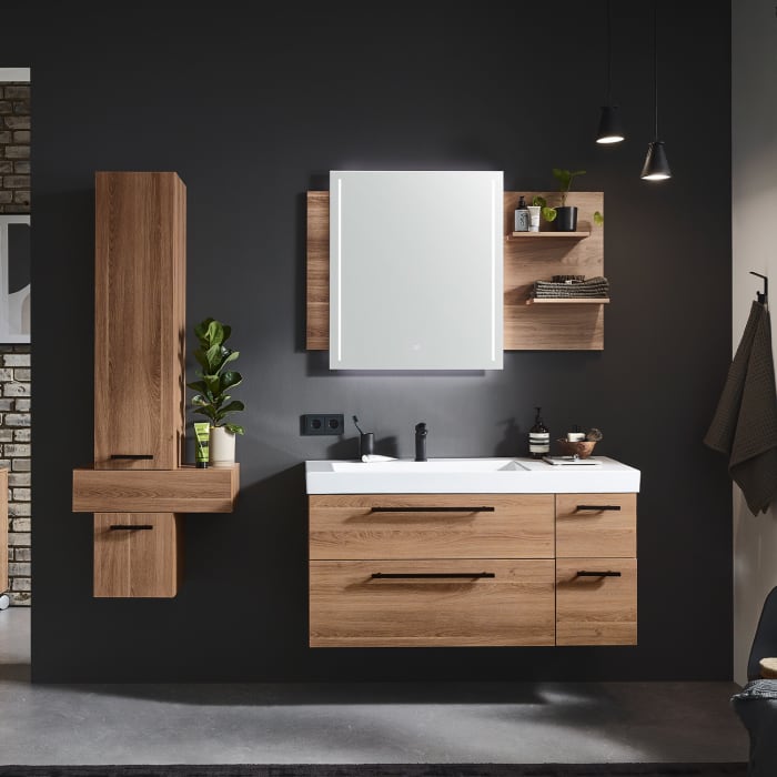 Puris c!mano Waschtischset 122 cm mit Waschtisch, Ablage rechts und 2 Unterschränken, Griff 338