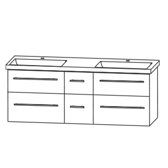 Puris c!mano Waschtischset 152 cm mit Doppelwaschtisch und 3 Unterschränken,  Griff 338