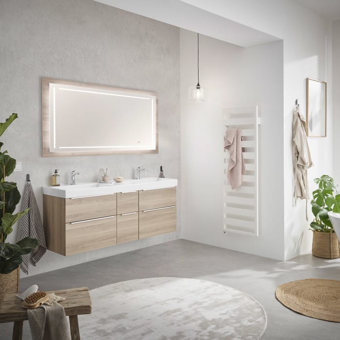 Puris c!mano Waschtischset 152 cm mit Doppelwaschtisch und 3 Unterschränken,  Griff 329