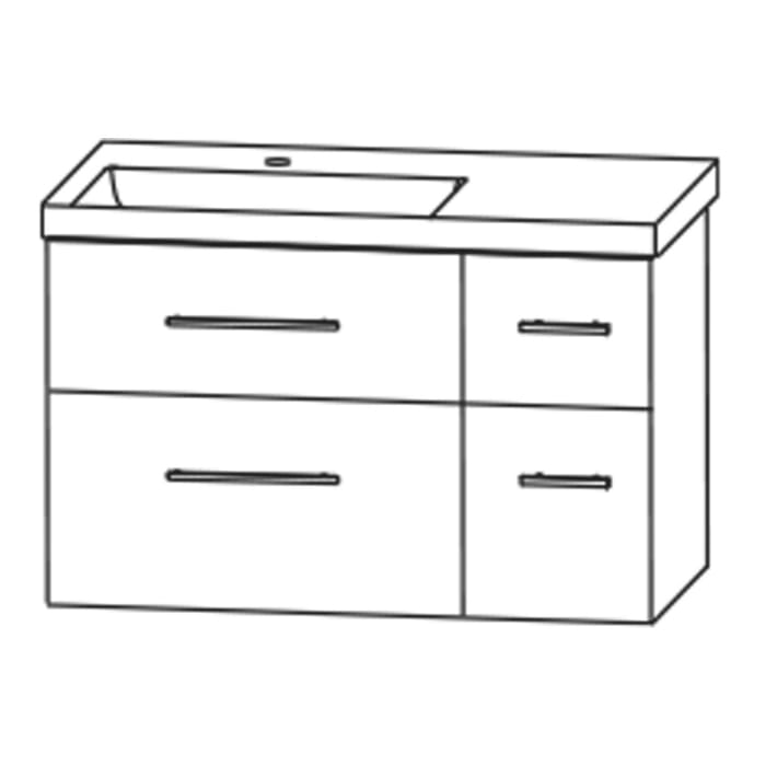 Puris c!mano Waschtischset 92 cm mit Waschtisch, Ablage rechts und 2 Unterschränken, Griff 339