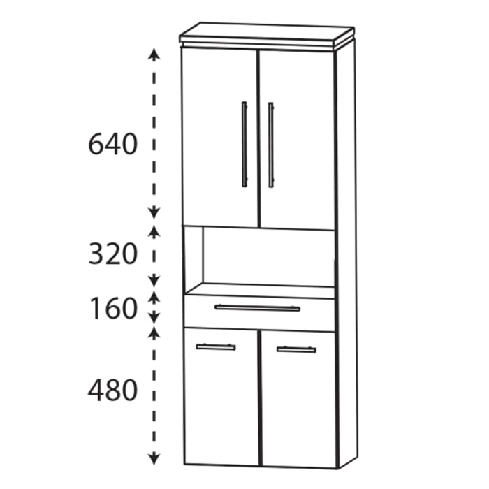 Puris Cool Line Hochschrank 60 x 30 x 164 cm mit 1 Auszug, 1 offenem Fach und 4 Türen, Griff 295