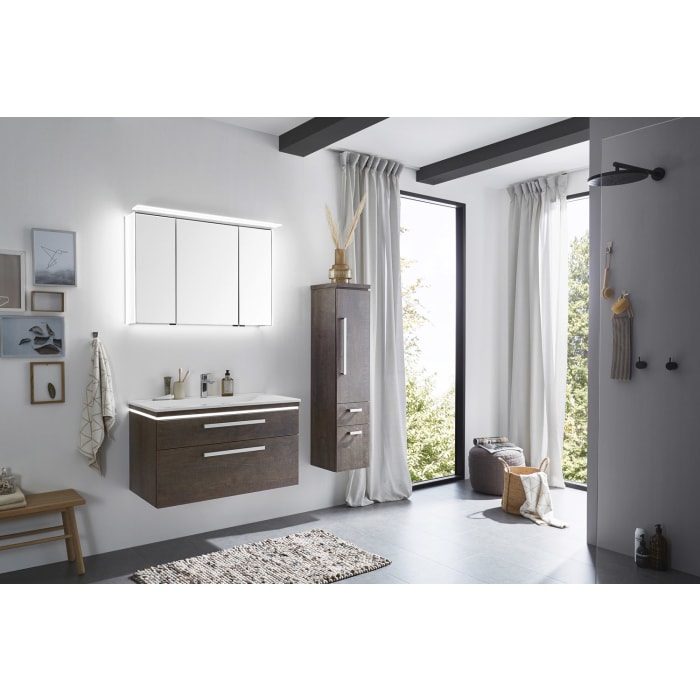 Puris Cool Line Waschtischunterschrank 90 x 47 x 52,4 cm für Keramikwaschtisch, mit LED-Beleuchtungsprofil, Griff 340