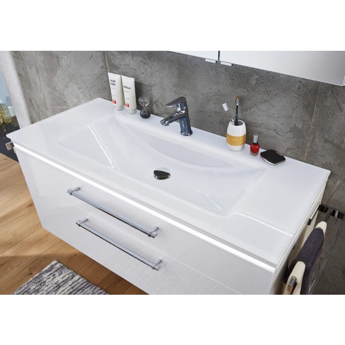 Puris Cool Line Waschtischunterschrank 120 x 47 x 52,4 cm mit LED-Beleuchtungsprofil, Griff 340