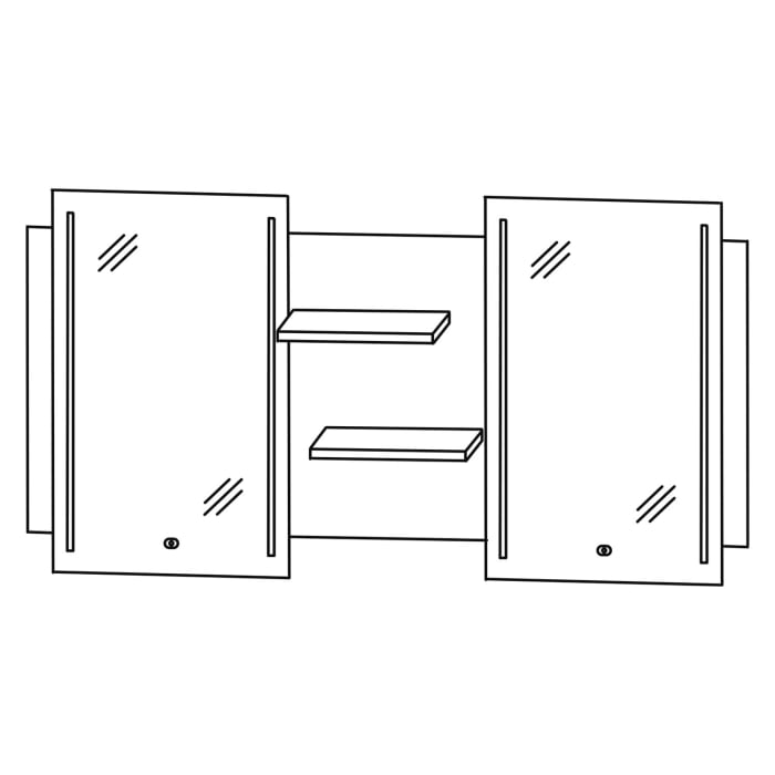 Puris c!puro Badspiegel 150 x 80 cm mit 2 LED-Streifen und mittigen Ablagen