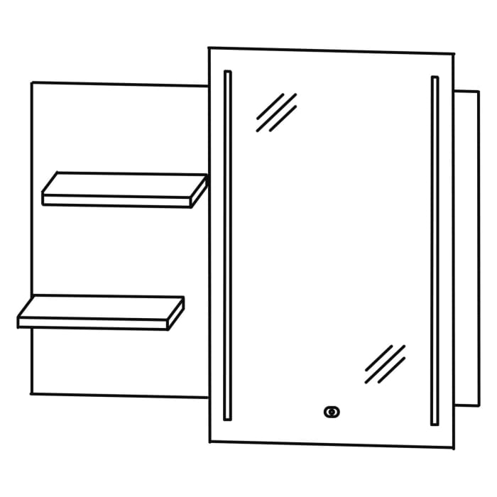 Puris c!puro Flächenspiegel 90 x 80 cm mit 2 LED Streifen und Ablagen links