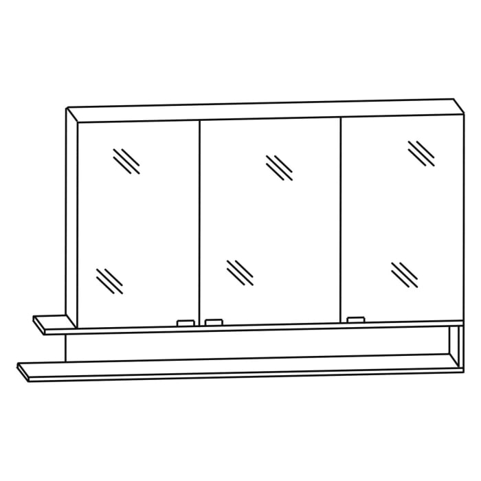 Puris c!mano Serie B Spiegelschrank 135 x 80 cm mit 3 Türen und Regal links geöffnet