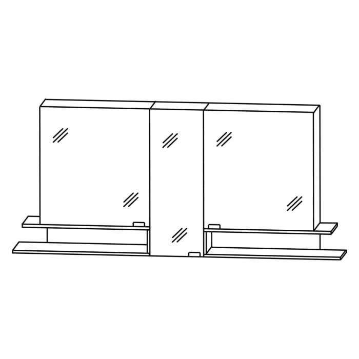 Puris c!mano Serie B Spiegelschrank 180 x 80 cm mit 3 Türen und 2 Regalen beidseitig geöffnet