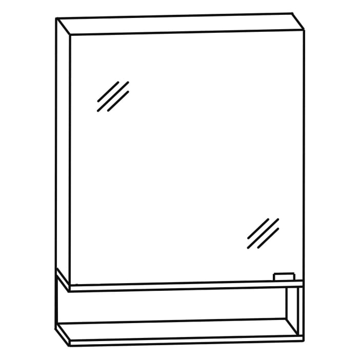 Puris c!mano Serie A Spiegelschrank 60 x 80 cm mit 1 Tür, Anschlag links und Regal links geöffnet