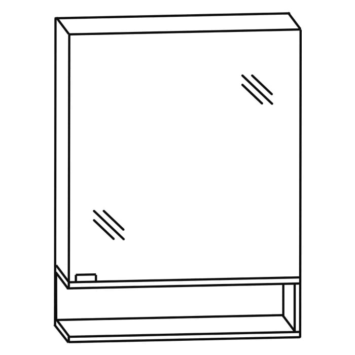 Puris c!mano Serie A Spiegelschrank 60 x 80 cm mit 1 Tür, Anschlag rechts und Regal links geöffnet