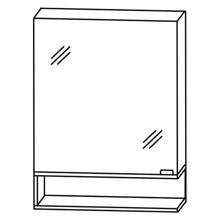 Puris c!mano Serie A Spiegelschrank 60 x 80 cm mit 1 Tür, Anschlag links und Regal rechts geöffnet