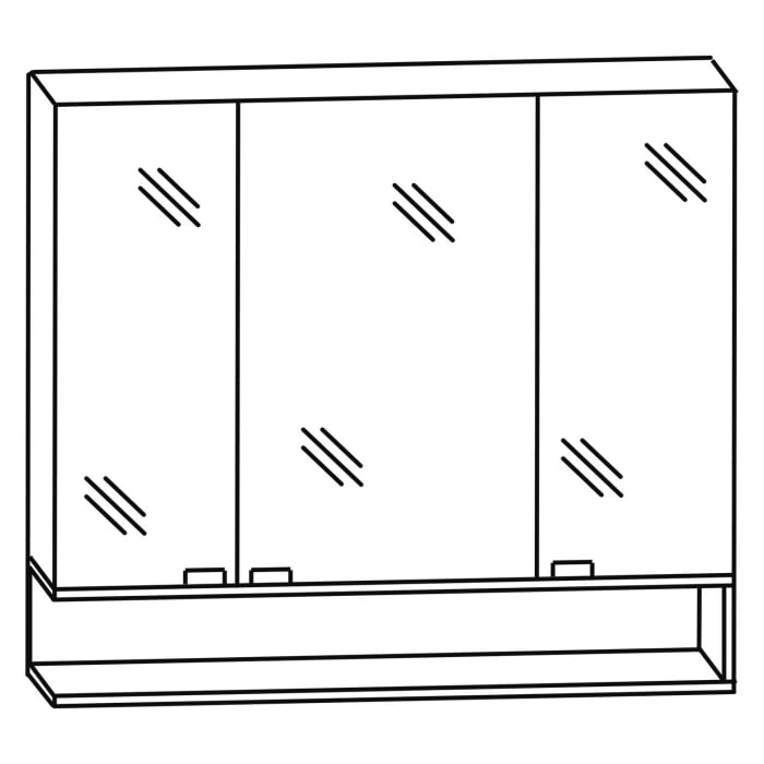 Puris c!mano Serie A Spiegelschrank 90 x 80 cm mit 3 Türen und Regal links geöffnet