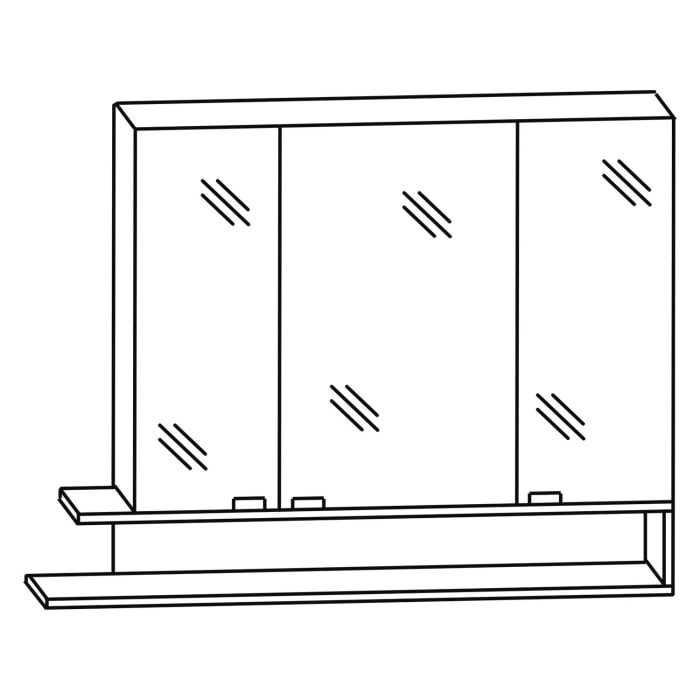 Puris c!mano Serie B Spiegelschrank 105 x 80 cm mit 3 Türen und Regal links geöffnet