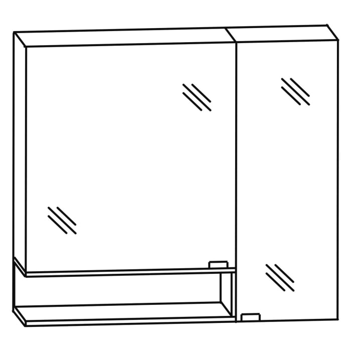 Puris c!mano Serie A Spiegelschrank 90 x 80 cm mit 2 Türen und Regal links geöffnet