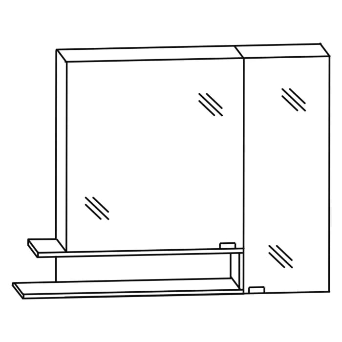 Puris c!mano Serie B Spiegelschrank 105 x 80 cm mit 2 Türen und Regal links geöffnet