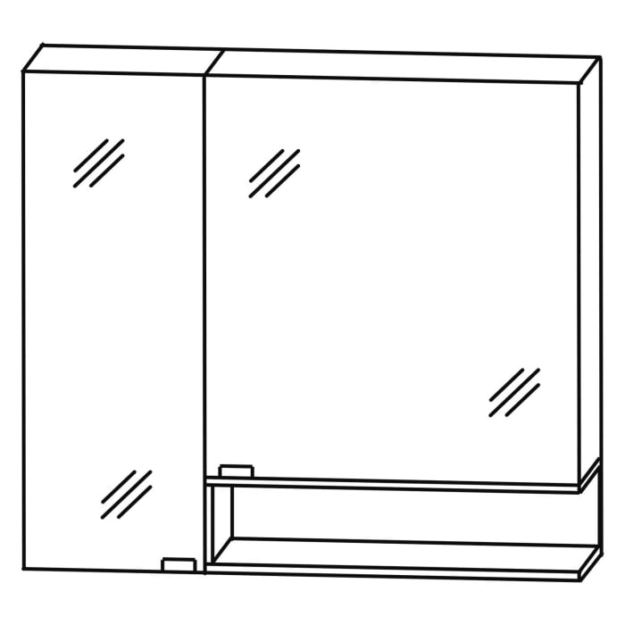 Puris c!mano Serie A Spiegelschrank 90 x 80 cm mit 2 Türen und Regal rechts geöffnet