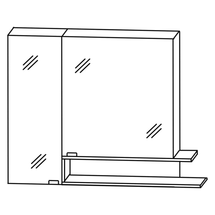 Puris c!mano Serie B Spiegelschrank 105 x 80 cm mit 2 Türen und Regal rechts geöffnet