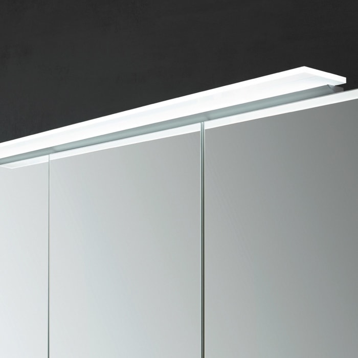 Puris c!mano Serie A Spiegelschrank 120 x 80 cm mit 3 Türen und Regal links geöffnet