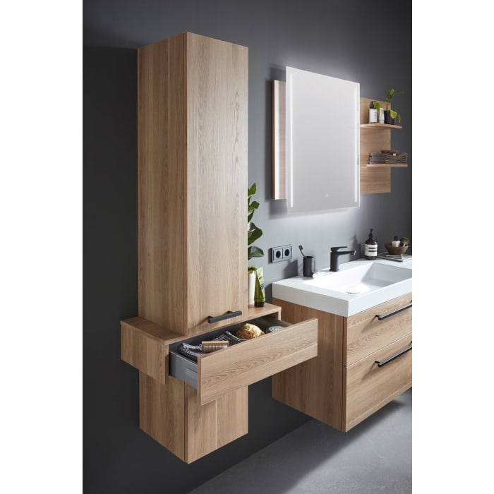 Puris Badspiegel c!mano 120 x 80 cm mit 2 LED Streifen und Ablagen rechts