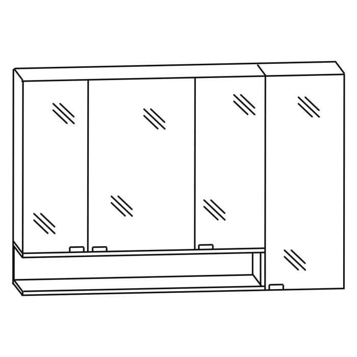 Puris c!puro Serie A Spiegelschrank 120 x 80 cm mit 4 Türen und Regal links geöffnet