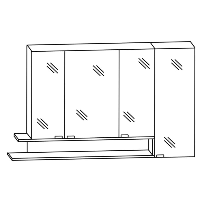 Puris c!puro Serie B Spiegelschrank 135 x 80 cm mit 4 Türen und Regal links geöffnet
