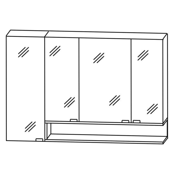Puris c!puro Serie A Spiegelschrank 120 x 80 cm mit 4 Türen und Regal rechts geöffnet