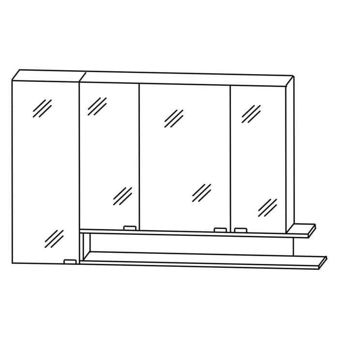 Puris c!puro Serie B Spiegelschrank 135 x 80 cm mit 4 Türen und Regal rechts geöffnet