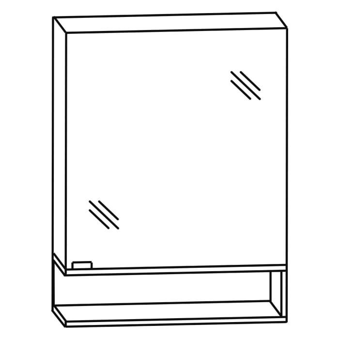 Puris c!puro Serie A Spiegelschrank 60 x 80 cm mit 1 Tür, Anschlag rechts und Regal links geöffnet