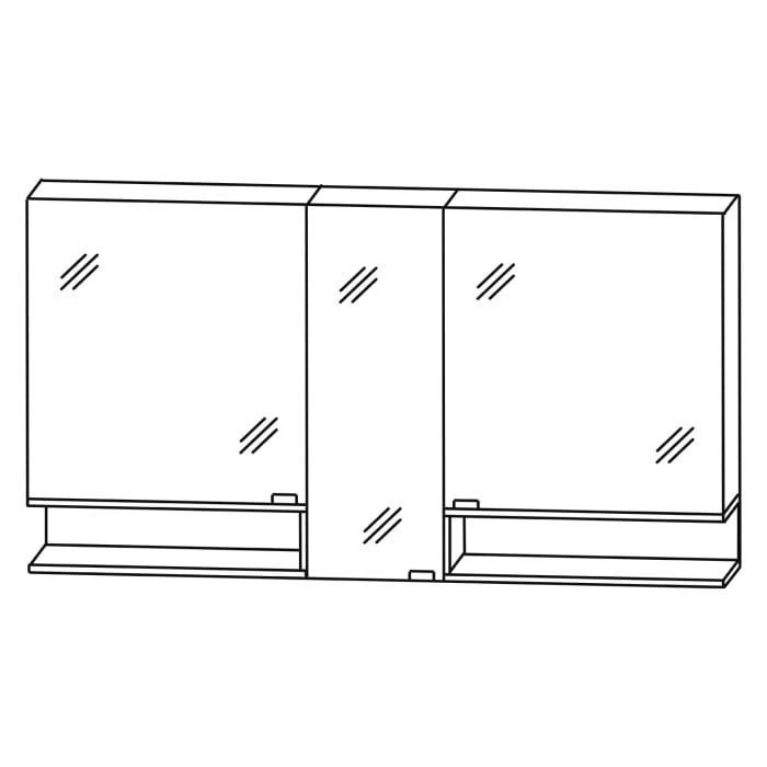Puris c!puro Serie A Spiegelschrank 150 x 80 cm mit 3 Türen und 2 Regalen beidseitig geöffnet