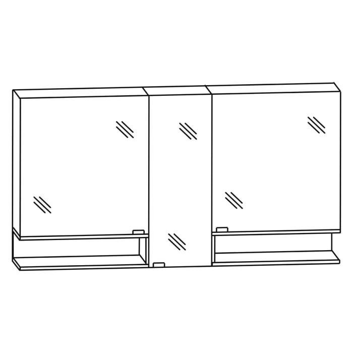 Puris c!puro Serie A Spiegelschrank 150 x 80 cm mit 3 Türen und 2 Regalen beidseitig geöffnet
