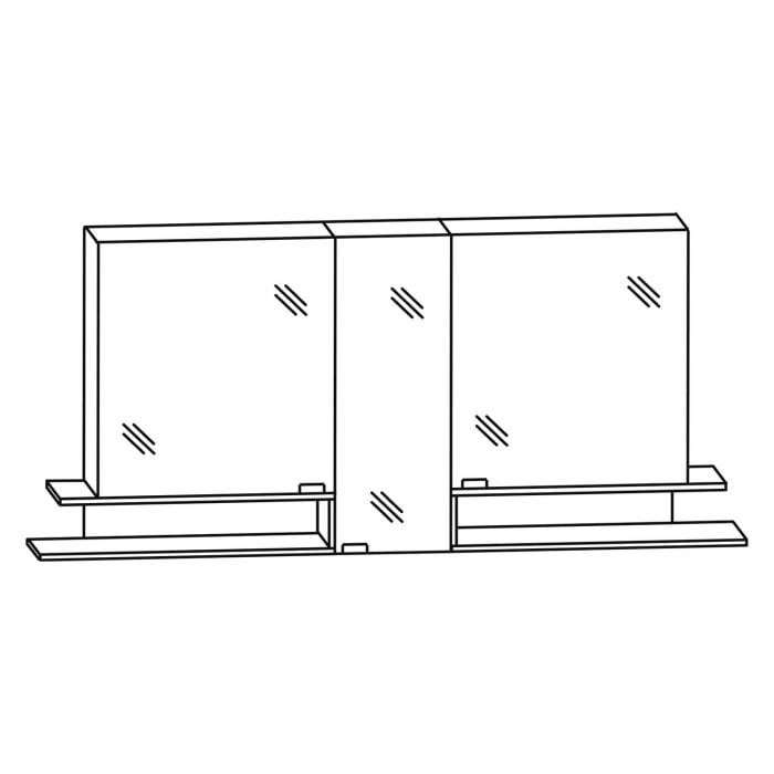 Puris c!puro Serie B Spiegelschrank 180 x 80 cm mit 3 Türen und 2 Regalen beidseitig geöffnet