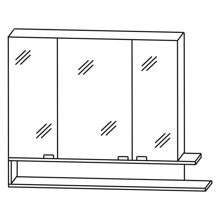Puris c!puro Serie B Spiegelschrank 105 x 80 cm mit 3 Türen und Regal rechts geöffnet